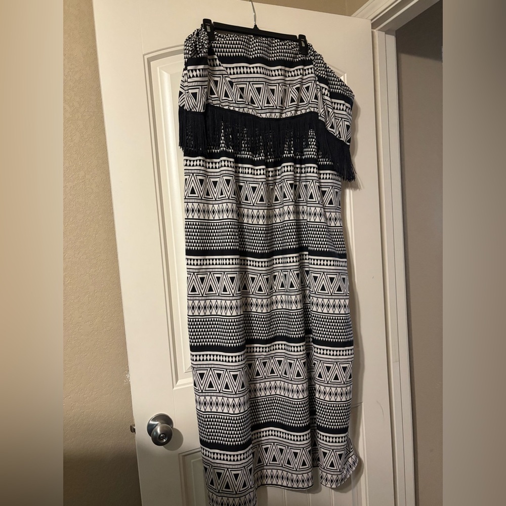 Lucy Diamonds Strapless Geometric Fringe Maxi Dress
